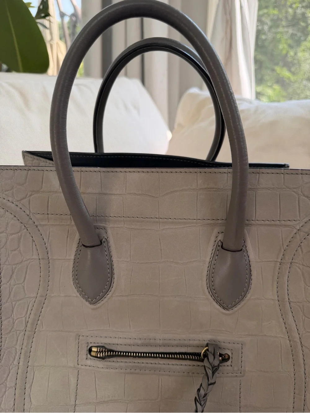 Celine Nubuck Gray Croc-Embossed Phantom Luggage